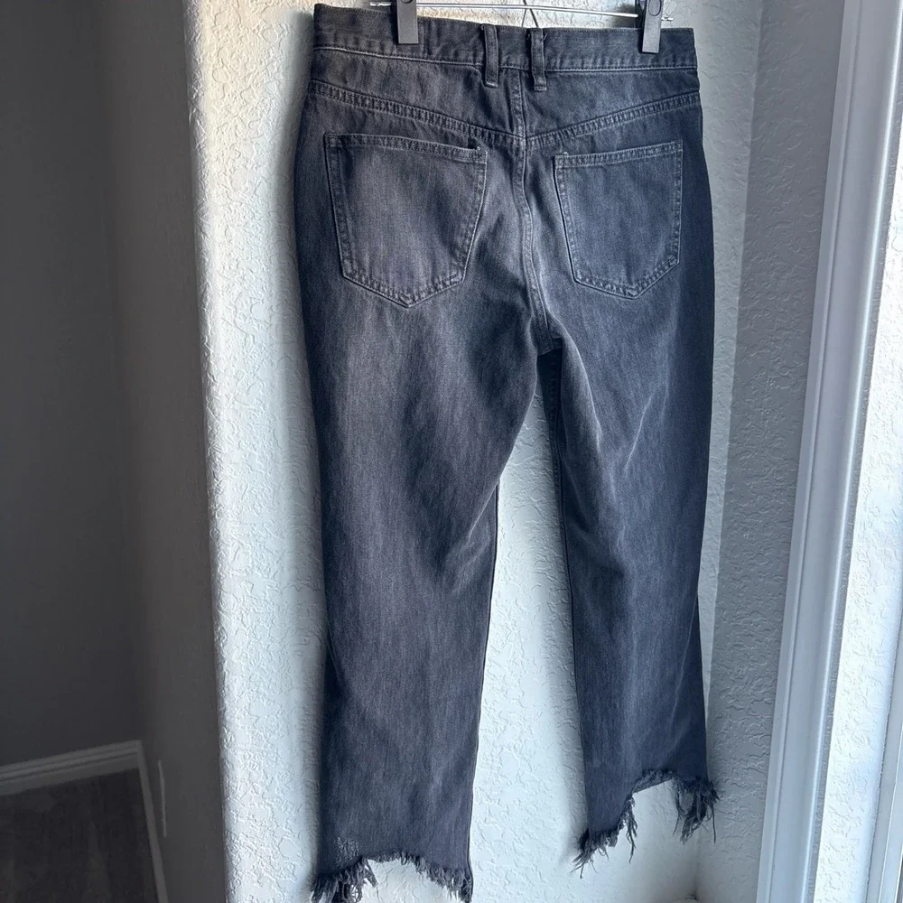 We The Free Free People Black Straight Distressed Jeans Raw Hem Button Fly 28 - Picture 5 of 13